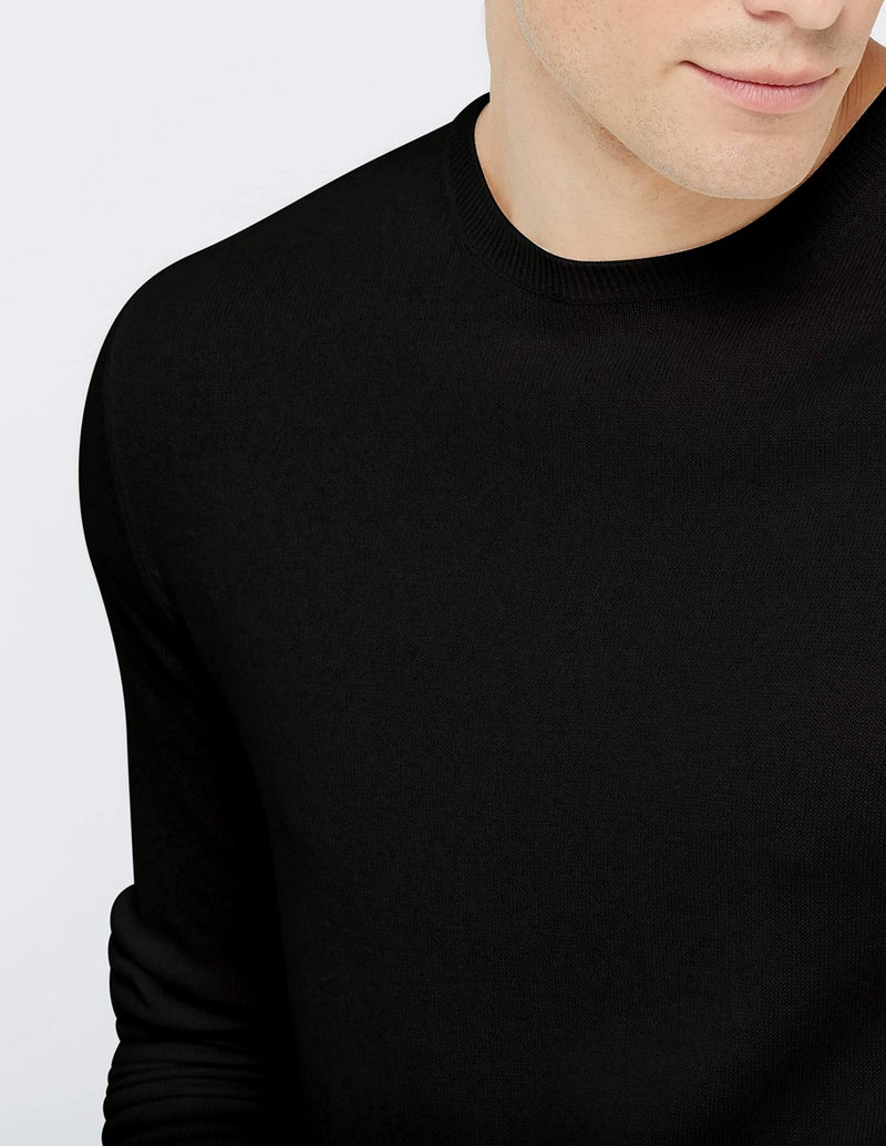 State Cashmere Men's Essential Crewneck Sweater 100% Pure Cashmere Classic Long Sleeve Pullover (Black, Medium) - Image 2